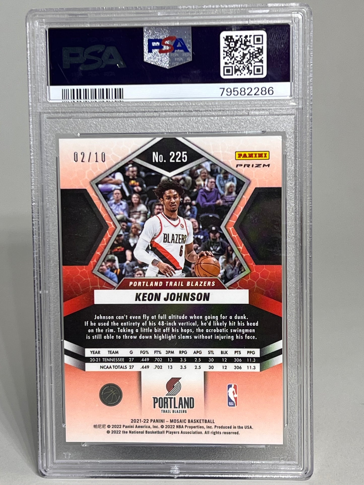 2021-22 Panini Mosaic Basketball Gold Mosaic Prizm /10 RC Keon Johnson PSA 9