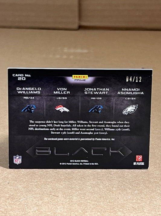 2012 Panini Black Materials Quads 4/12 DeAngelo Williams Von Miller GAME WORN