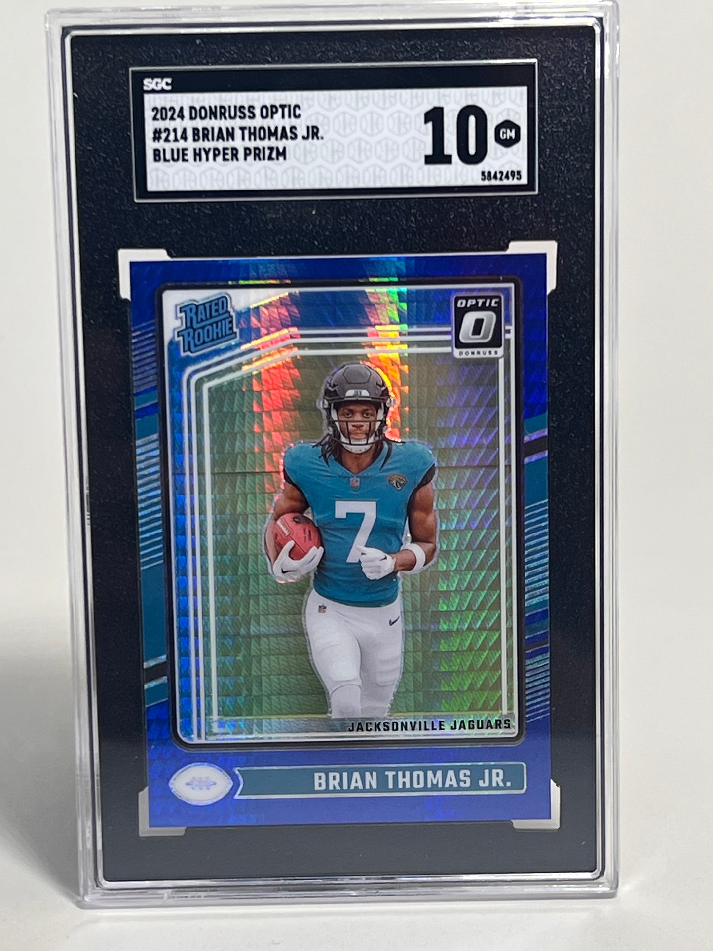 2024 Donruss Optic Rated Rookie Brian Thomas Jr Blue Hyper Prizm SGC 10
