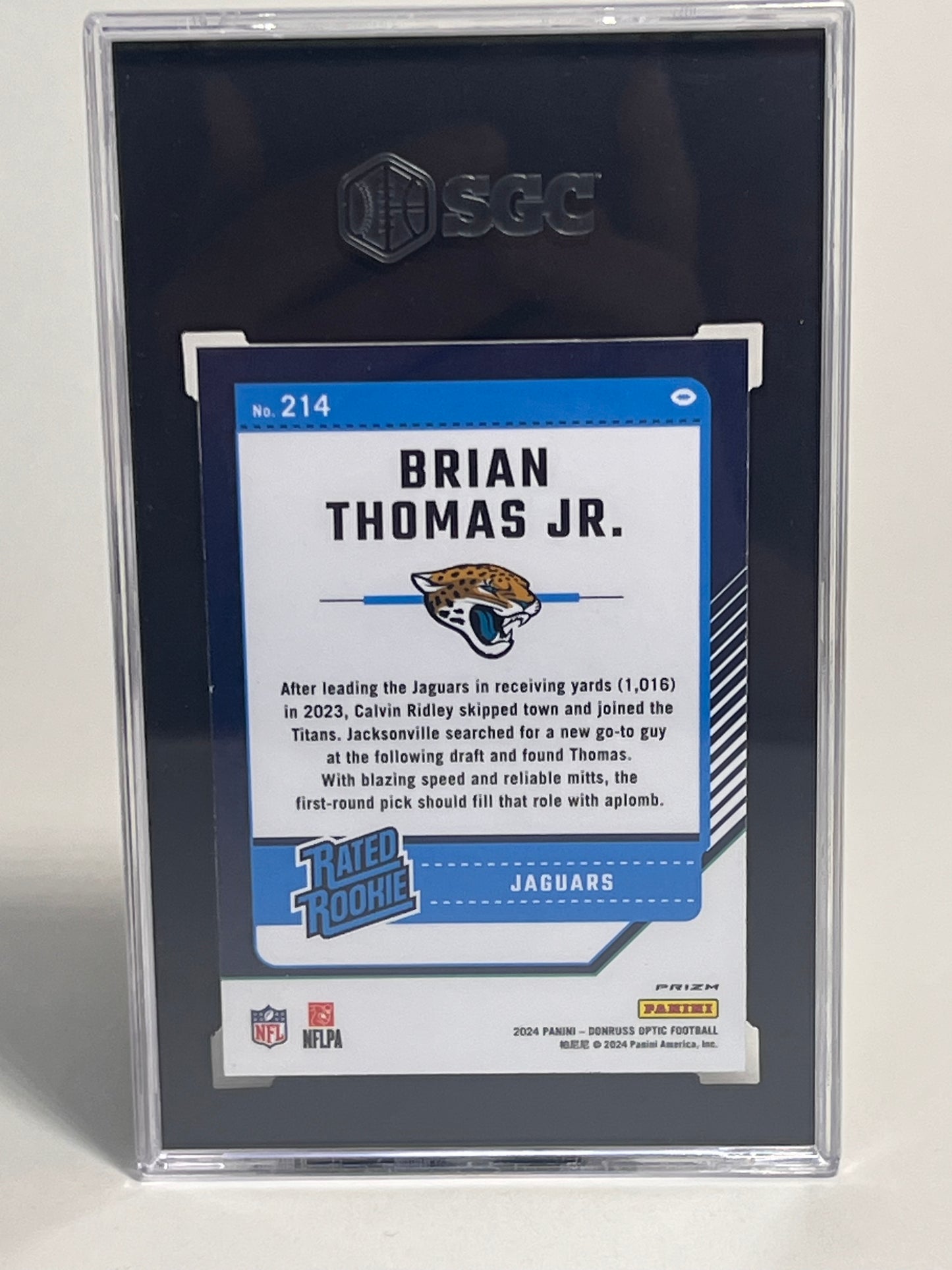 2024 Donruss Optic Rated Rookie Brian Thomas Jr Blue Hyper Prizm SGC 10