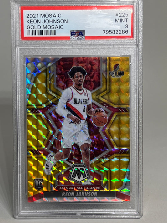2021-22 Panini Mosaic Basketball Gold Mosaic Prizm /10 RC Keon Johnson PSA 9