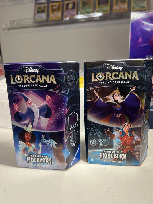 Lorcana starter deck bundle - 2 x Rise of the floodborn starter decks & 2 x black matte dragon shield sleeves