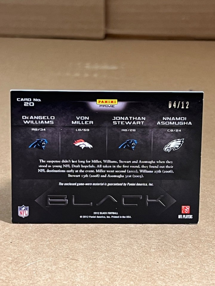 2012 Panini Black Materials Quads 4/12 DeAngelo Williams Von Miller GAME WORN